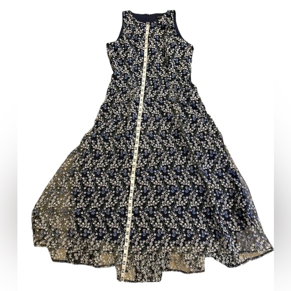 Tahari Womens Navy Blue Floral Embroiled Sleeveless Midi Summer Dress Size 6 - Picture 9 of 11